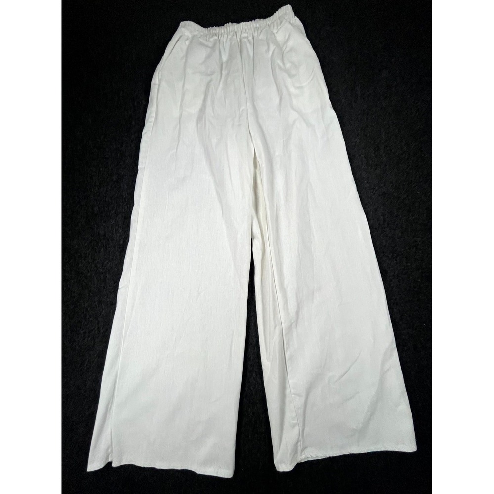 Womens Palazzo Pants Small White High Rise Wide Leg Elastic Waist Casual Comfort